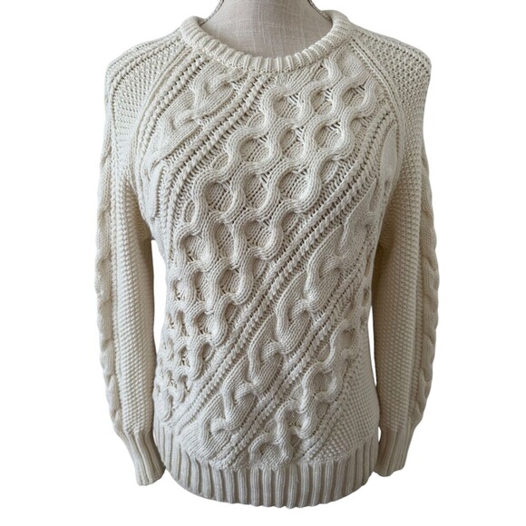 J.Crew Women's Ivory Diagonal Cableknit Cotton Fisherman Sweater Size‎ Small - Picture 1 of 7